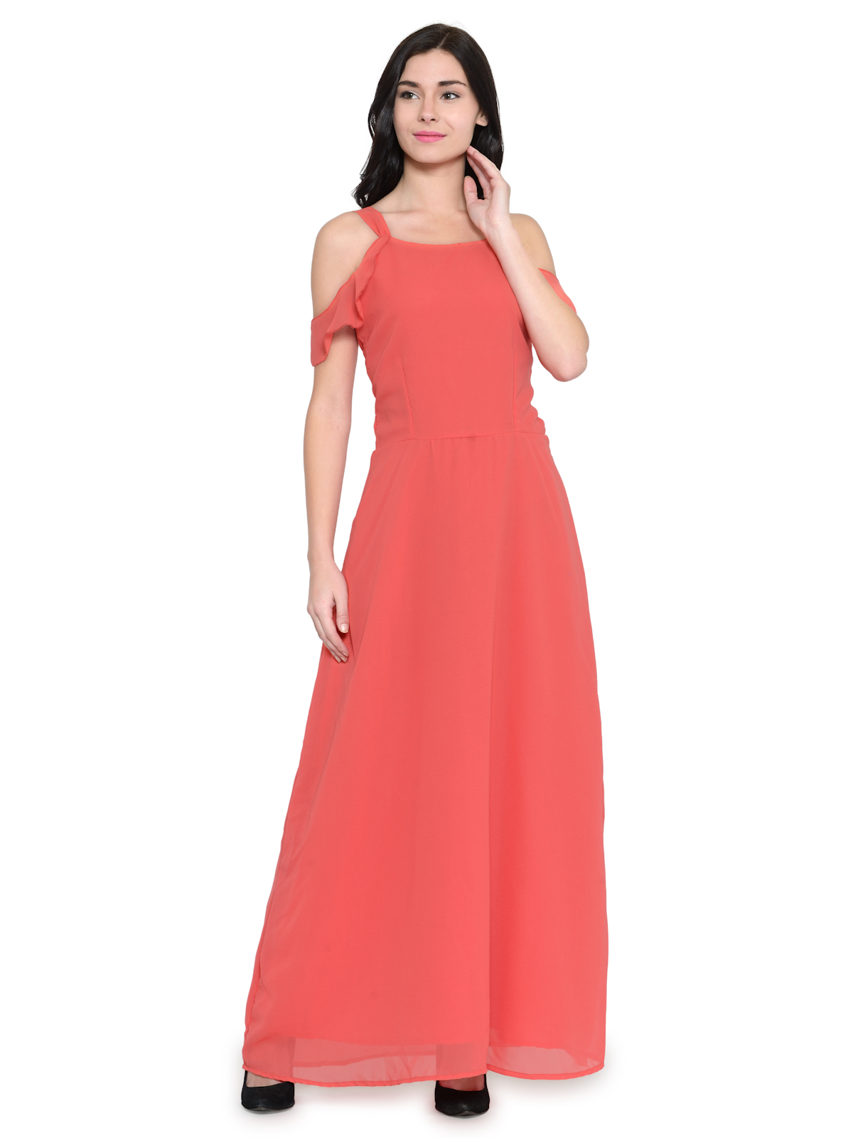 Pastel Peach Sleevless Maxi Dress